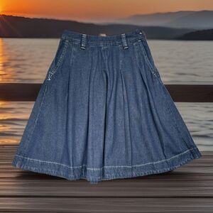 Vans Denim Pleated Skirt 24 (26x24) Dark Wash Blue Cotton Knee Length Womens NWT